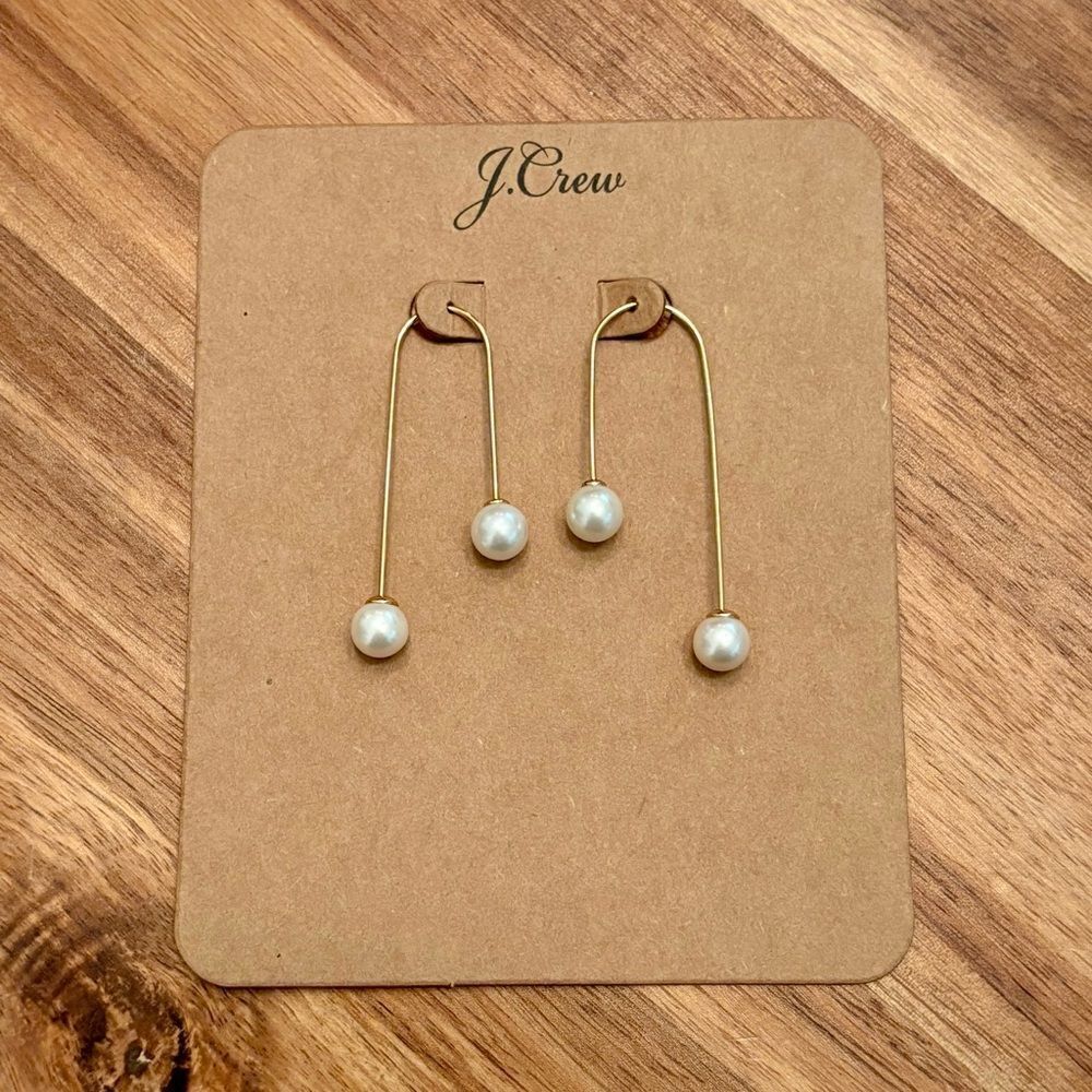J.Crew | Gold Pearl Curve Bar Earrings | 2” Length